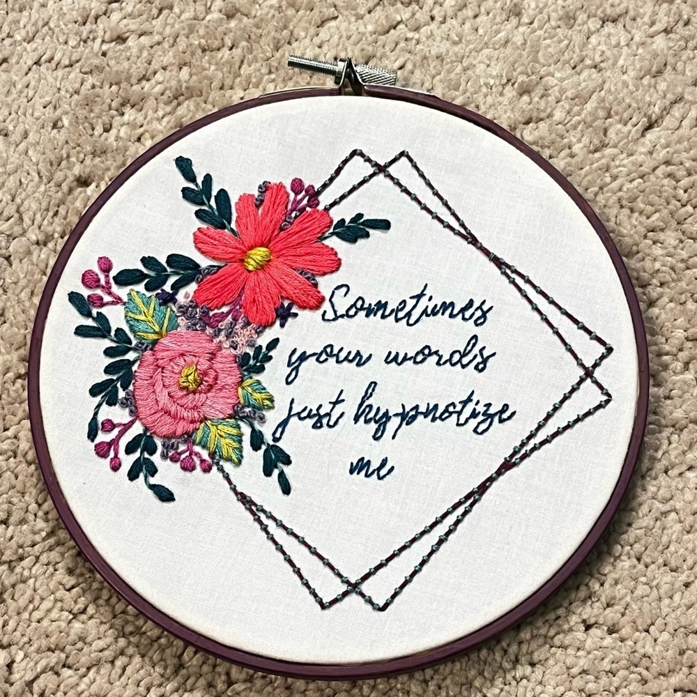Hand Made Floral Embroidery with quote Wall Decor in Hoop Cottagecore Retro